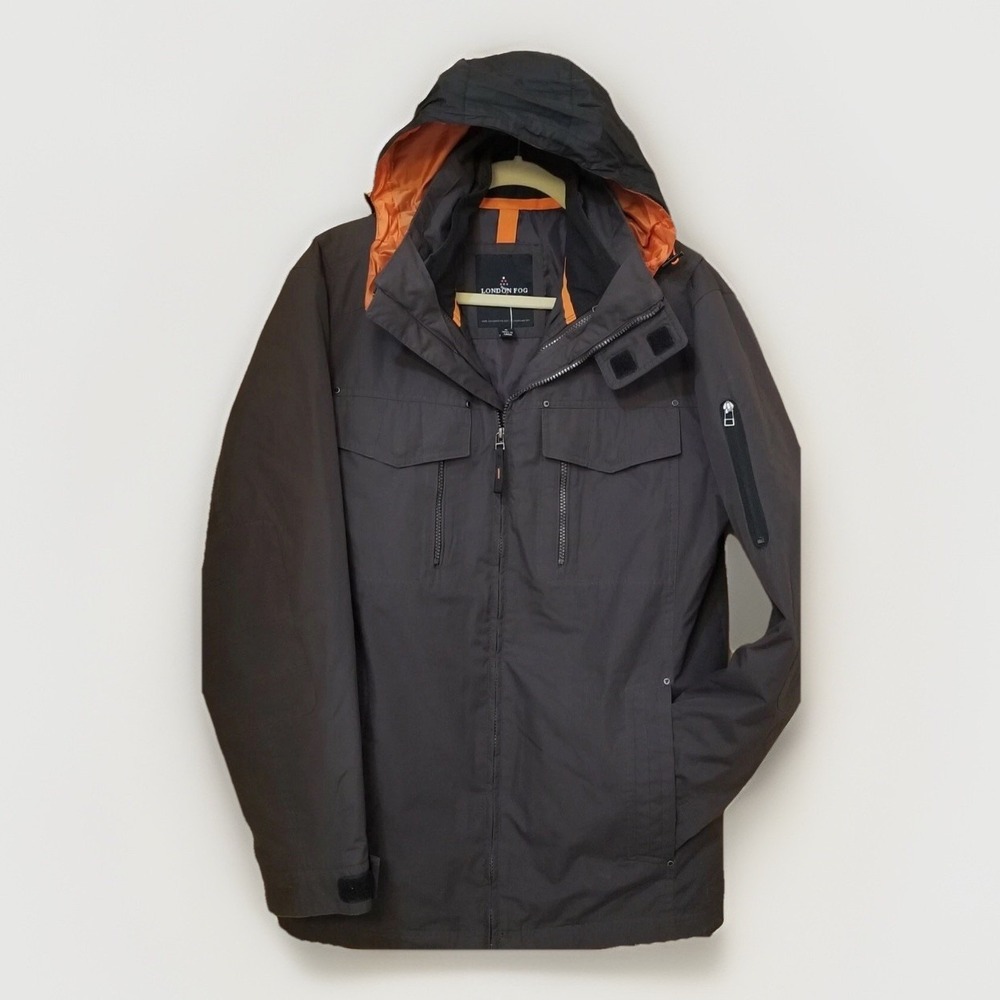 LONDON FOG Jacket Mens S Brown Functional Outdoor Gear Reg Hooded Coat 2-in-1
